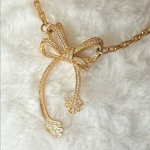 14K Gold-Plated Chain with Crystal Bow Pendant Necklace